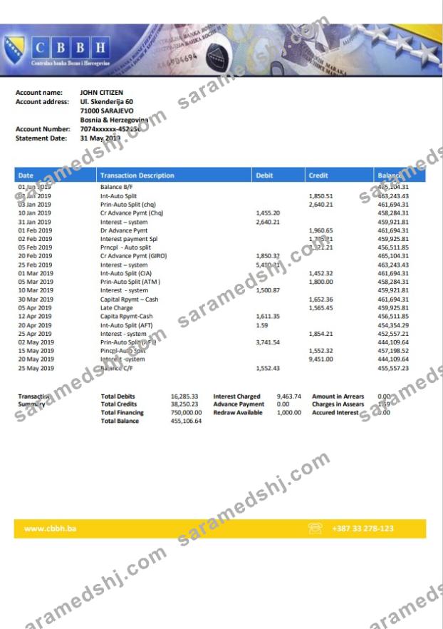 Bosnia and Herzegovina Central Bank statement